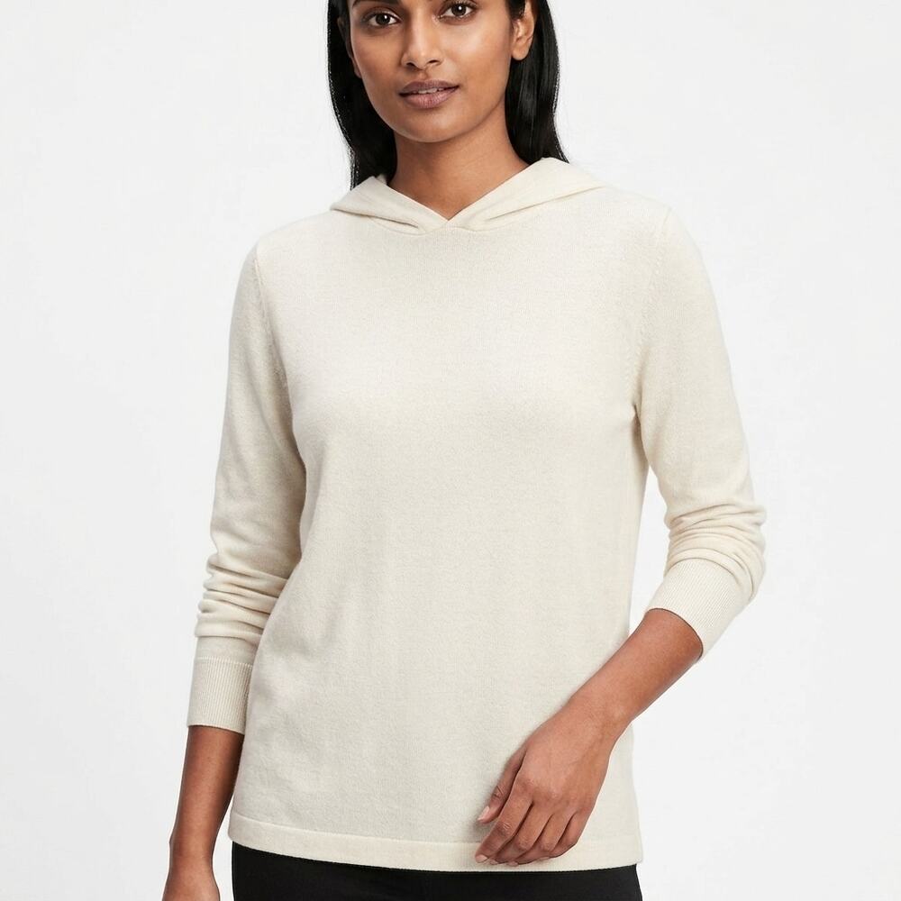 Gap Cream Waffle Knit Hooded Breathable Pullover Sweatshirt Women Size L